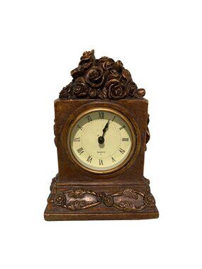 Vintage Rose Design Quartz Table Or Desk Clock With Roman Numerals